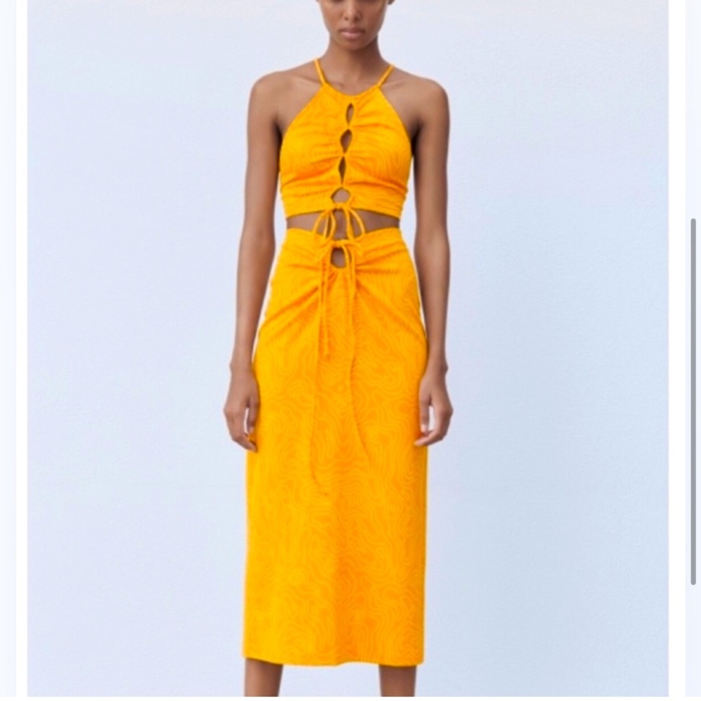 ☀️ ZARA Maxi Skirt Orange with Yellow Swirls Size Large New with Tags